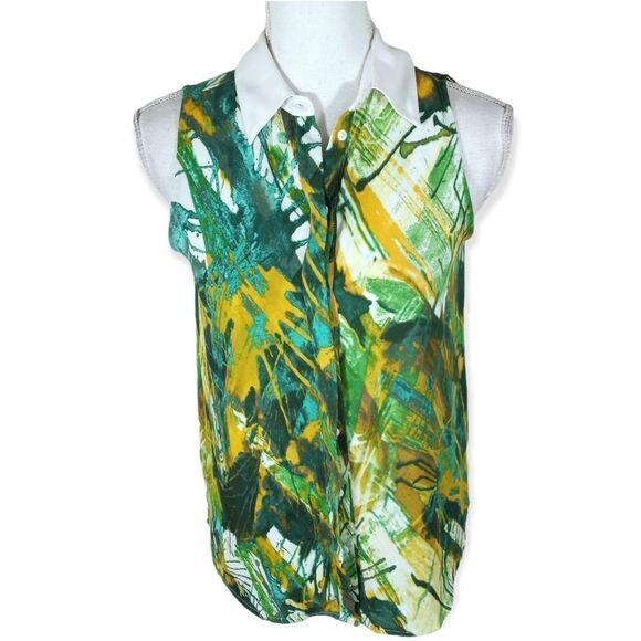 MOSSIMO GREEN, YELLOW' & WHITE SLEEVELESS BLOUSE SZ.XS EUC - Picture 1 of 7